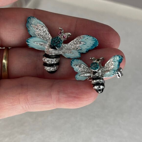 Vintage scatter bee brooches enamel set of 2 - Picture 2 of 7
